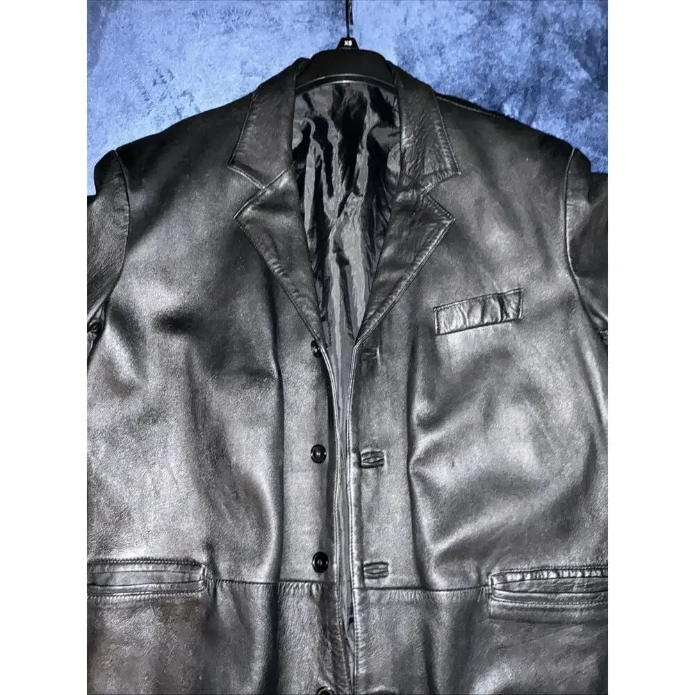 Vintage Gianni Versace Men’s Black Leather Blazer Coat Quite Luxury 58 Eu 48 XL